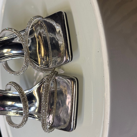 Crystal encrusted straps Elegant Silver Strappy Heels - Picture 4 of 7